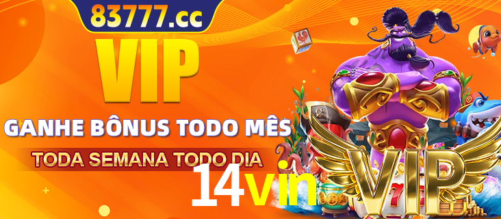Banner promocional do 14vin oferecendo 100% de recompensas adicionais contínuas para quem fizer o login diário (Daily sign-in), com um mascote de coelho.