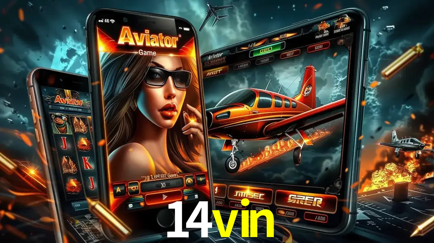 O popular jogo de apostas Aviator exibido em vários celulares e tablets, mostrando a interface emocionante e a ação de voo disponíveis para jogar agora no 14vin.