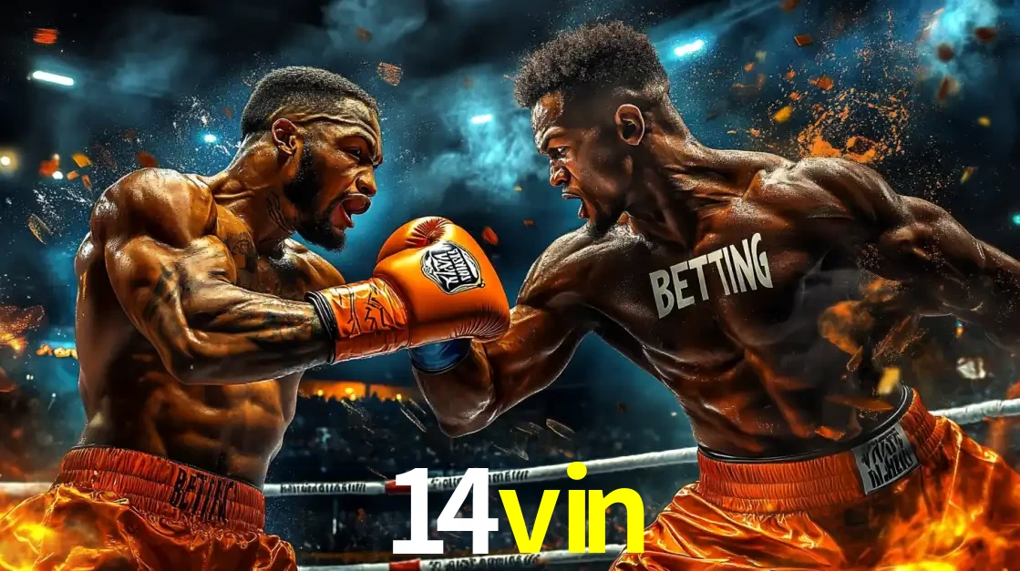 Dois boxeadores em uma luta intensa e explosiva, representando a adrenalina e as oportunidades de apostas em esportes de combate disponíveis na plataforma 14vin.