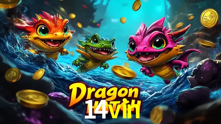 Arte promocional do jogo Dragon Hatch com três adoráveis dragões bebês nadando entre moedas de ouro, um dos slots mais divertidos para jogar no cassino 14vin.