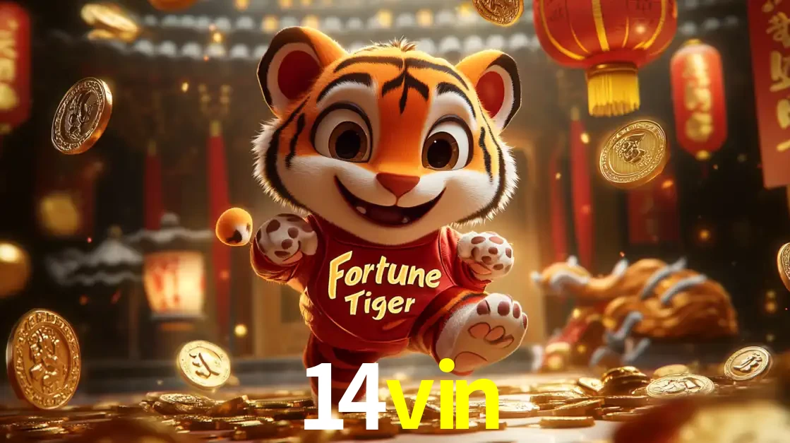 O alegre personagem do Fortune Tiger correndo sobre um caminho de moedas de ouro, simbolizando os grandes prêmios e a diversão do popular jogo de slot do 14vin.
