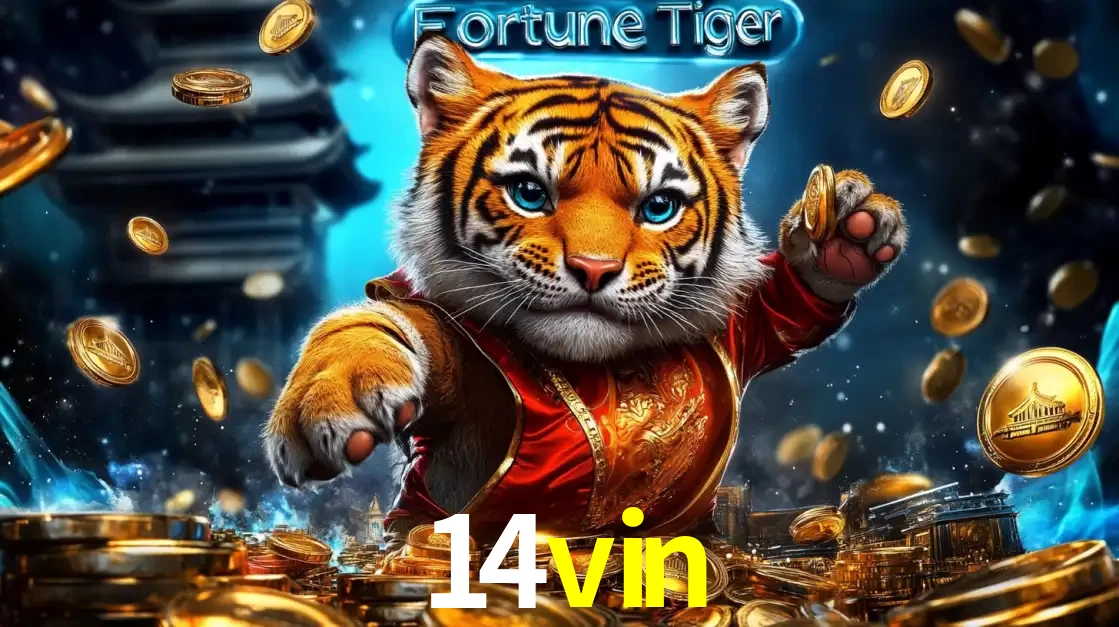 Imagem promocional do jogo de slot Fortune Tiger, com um tigre majestoso em traje tradicional cercado por uma fortuna em moedas de ouro, disponível agora no cassino 14vin.