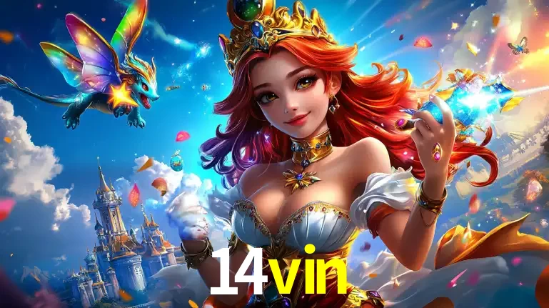 A princesa de um reino de fantasia mágico, com seu pequeno dragão, apresentando um mundo de prêmios encantados nos jogos de caça-níqueis do cassino 14vin.